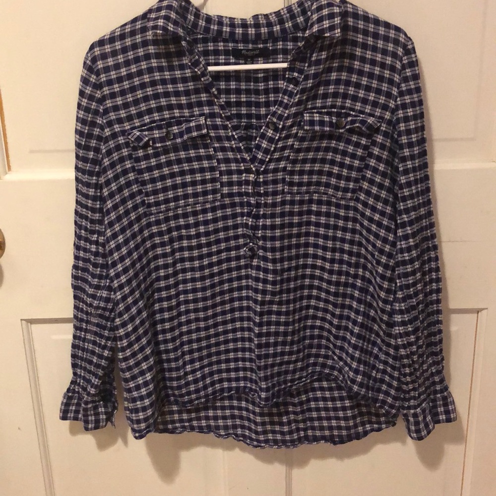 Madewell 1/2 button up navy and white size M EUC